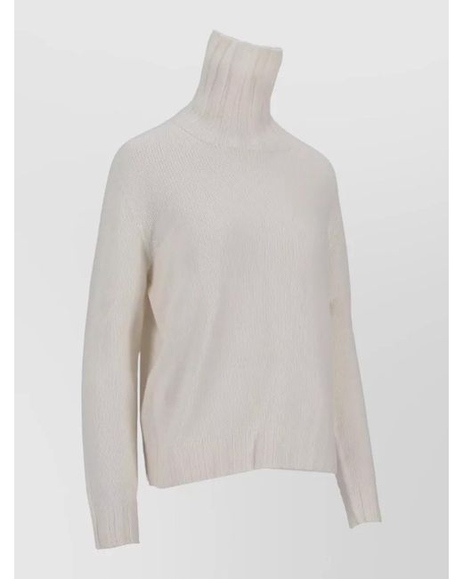 LA ROSE White Turtleneck Knit Straight Cut Ribbed Cuffs Hem
