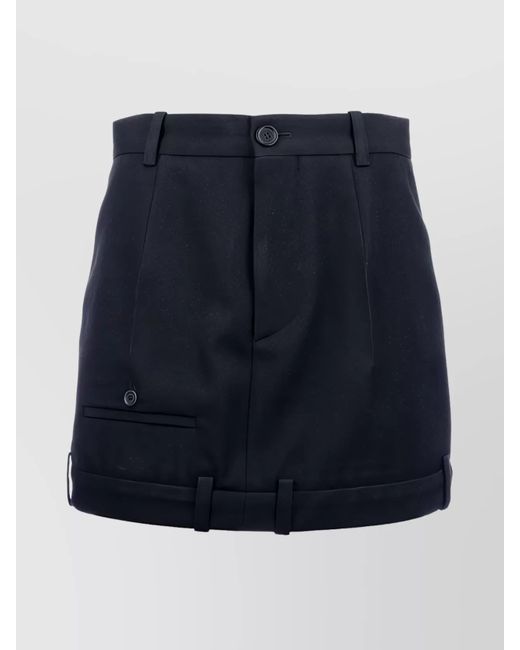 Balenciaga Blue Pleated Skirt With Belt Loops And Button Detail
