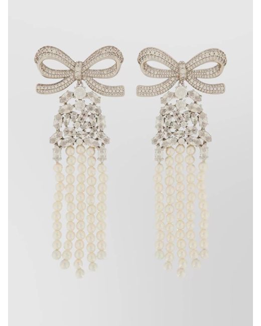 Self-Portrait White Drop Earrings With Bow