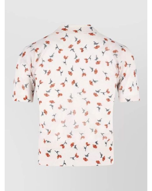Jil Sander Multicolor Knit Polo Collar Top Floral Pattern