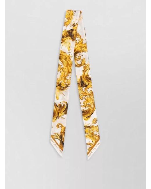 Versace Jeans Couture Metallic Silk Hair Scarf Long Rectangular Print