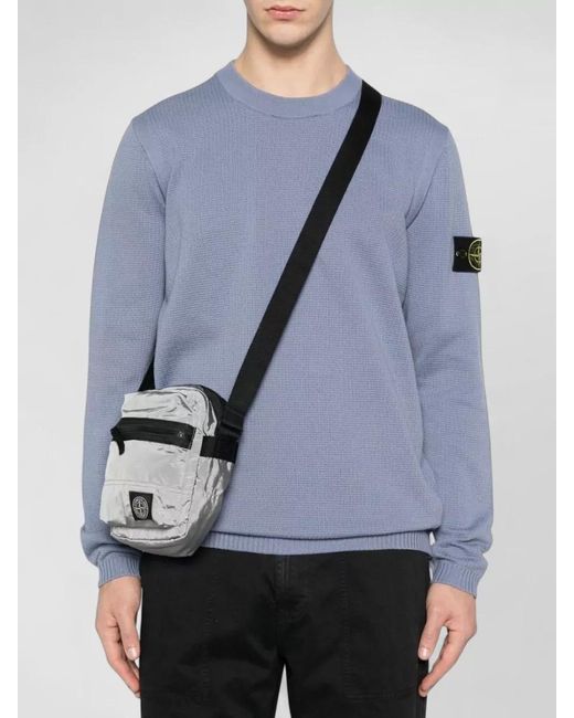 Stone Island Gray Econyl Nylon Shoulder Bag Compass Logo for men