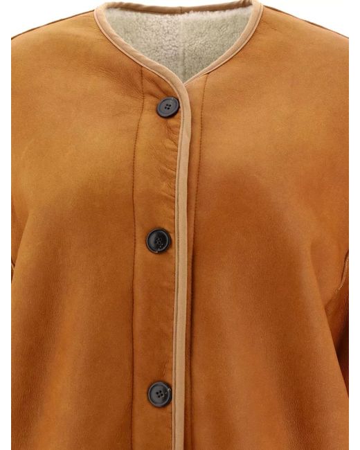 Giovi Brown Shearling Jacket Reversible Round Neck Trim