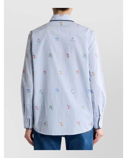 Etro Blue Shirt Floral Embroidered Striped Design