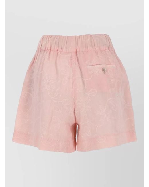 120% Lino Pink Linen Shorts Button Detail Back Pocket