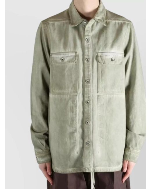 Rick Owens Green Long Sleeve Overshirt Drkshdw Chest Pockets for men