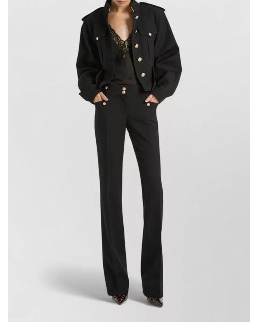 Balmain Black Wool Straight-Leg Suit Trousers