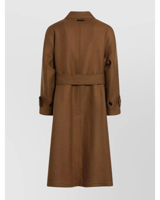 AMI Brown Virgin Wool Belted Trench Coat for men