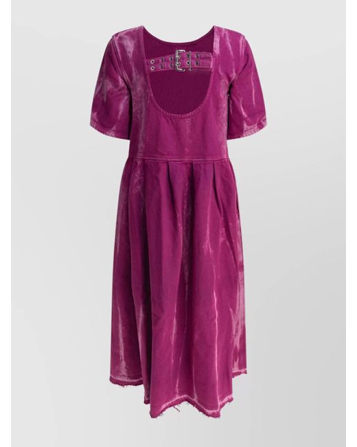 Ganni Purple Denim Open-Back Midi Dress