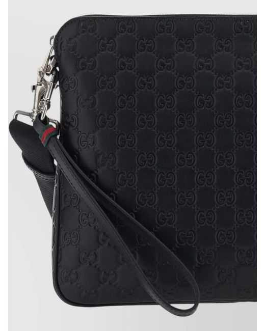 Gucci Black Emblem Shoulder Bag Gg Pattern Leather