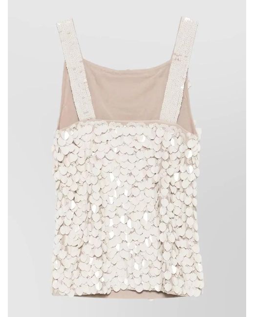 P.A.R.O.S.H. Natural Sequin Sleeveless Top Square Neckline Straps