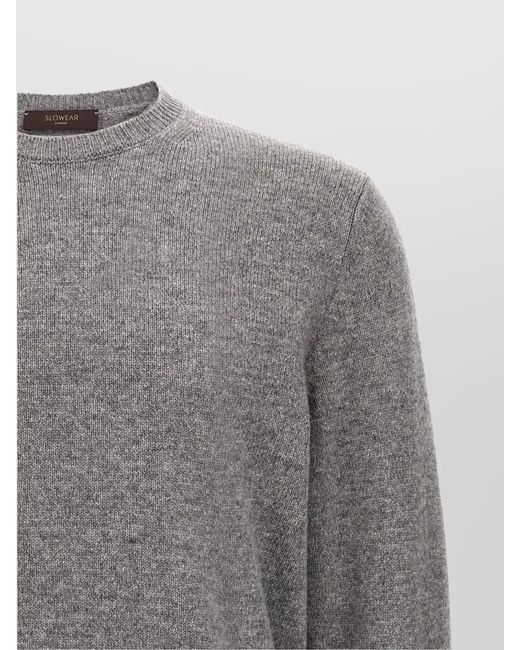 Zanone Gray Crew Neck Wool Sweater With Ribbed Cuffs for men