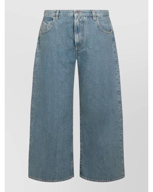 The Attico Blue Denim Cropped Wide-Leg Jeans