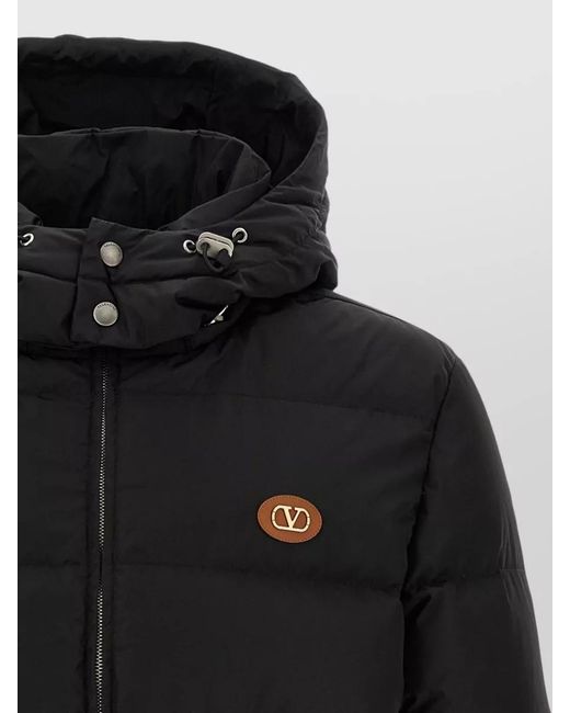 Valentino Garavani Black Vlogo Signature Down Jacket Hooded Collar for men