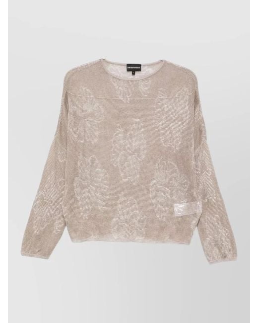 Emporio Armani Natural Crewneck Sweater Floral Motif Sheer Knit