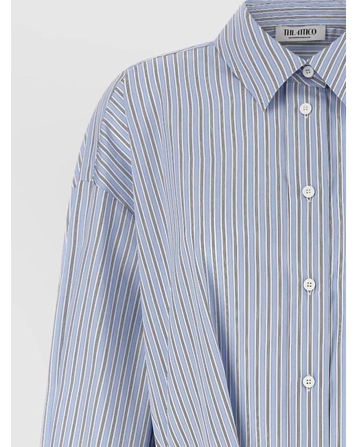 The Attico Blue Mini Dress Long Sleeves Striped Waist Tie