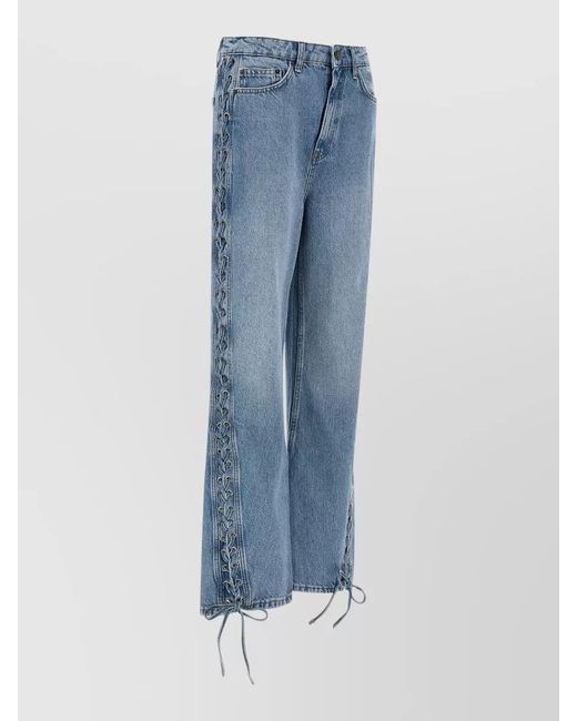 ROTATE BIRGER CHRISTENSEN Blue Denim Twisted Lacing Straight-Leg Jeans