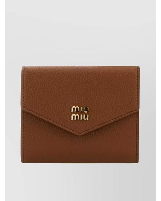 Miu Miu Brown Fold-Over Flap Leather Wallet