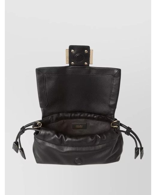 Fendi Black Baguette Soft Small Leather Clutch Bag