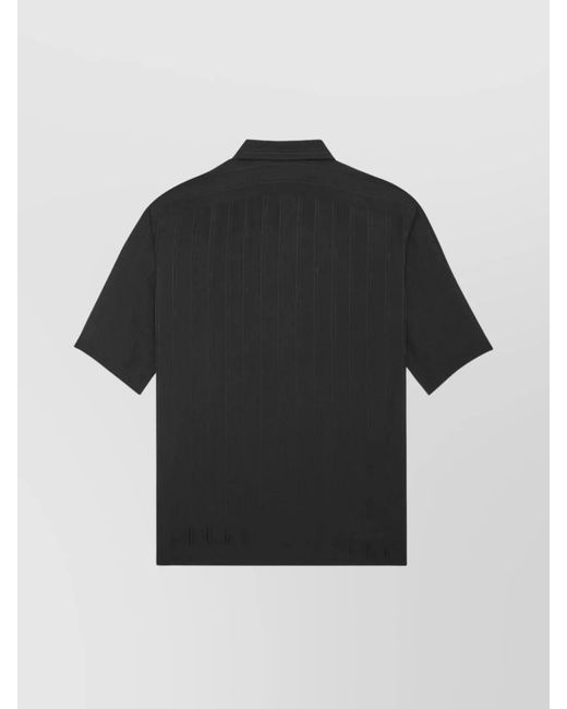 Saint Laurent Black Cassandre Silk Striped Shirt With Collar And Side Slits for men