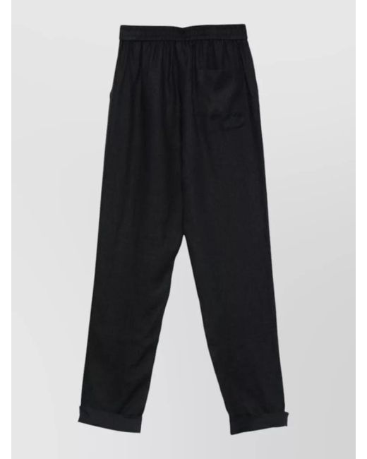 Emporio Armani Black Linen Trousers Elasticated Waistband Turn Up Cuffs