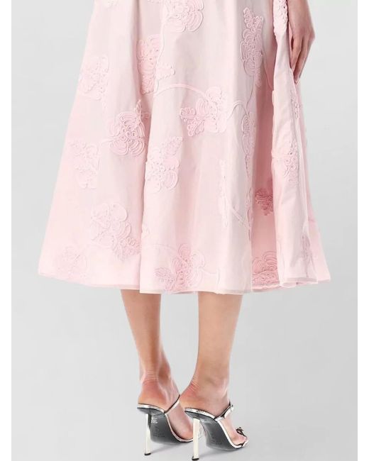 ROTATE BIRGER CHRISTENSEN Pink Cotton Floral-Embroidered Maxi A-Line Skirt