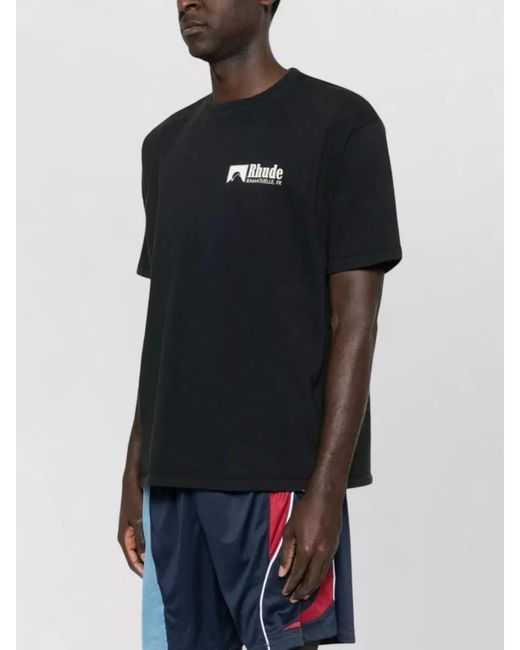 Rhude Black Cotton Logo Print T-Shirt for men