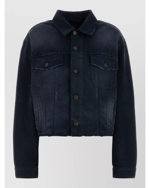 Balenciaga Blue Denim Jacket Long Sleeves Collared Neck Pockets