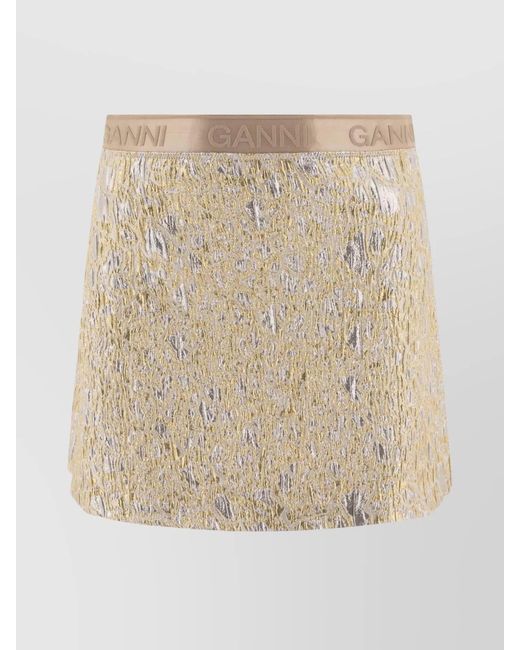 Ganni Natural Metallic Textured Skirts Elastic Waistband
