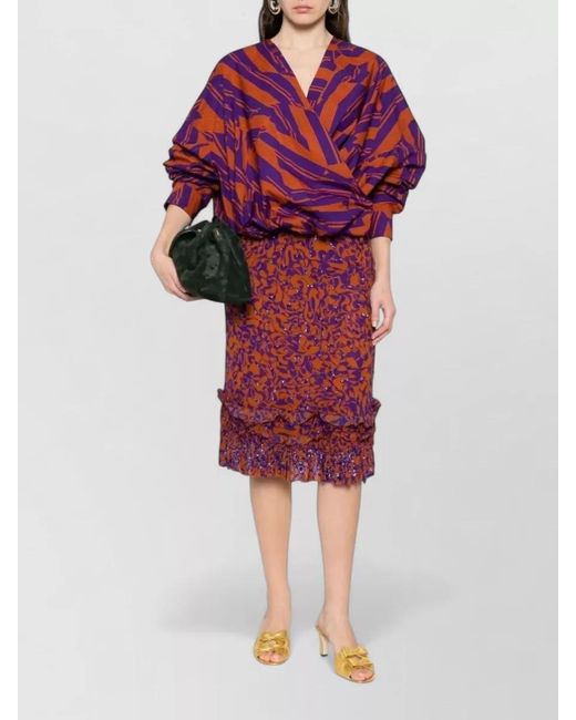 Dries Van Noten Red Wrap Skirt Knee Length Vibrant Embroidery