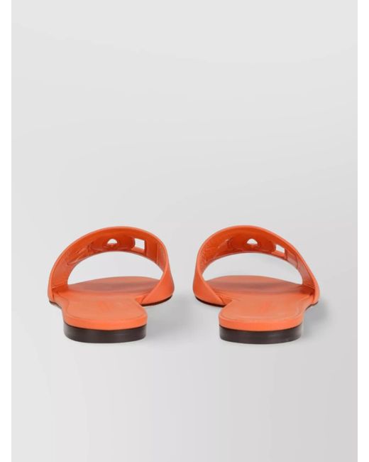 Dolce & Gabbana Orange Logo Leather Flat Sandals With Almond Toe