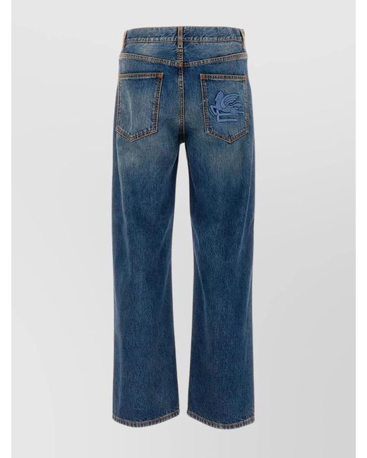 Etro Blue Denim Wide-Leg Cropped Jeans for men