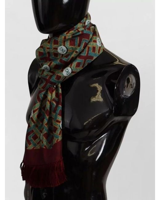 Dolce & Gabbana Green Silk Logo-Print Fringe Scarf for men