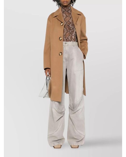 Sportmax Natural Virgin Wool Single-Breasted Midi Coat