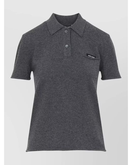 Miu Miu Gray Cashmere Short-Sleeve Polo Shirt