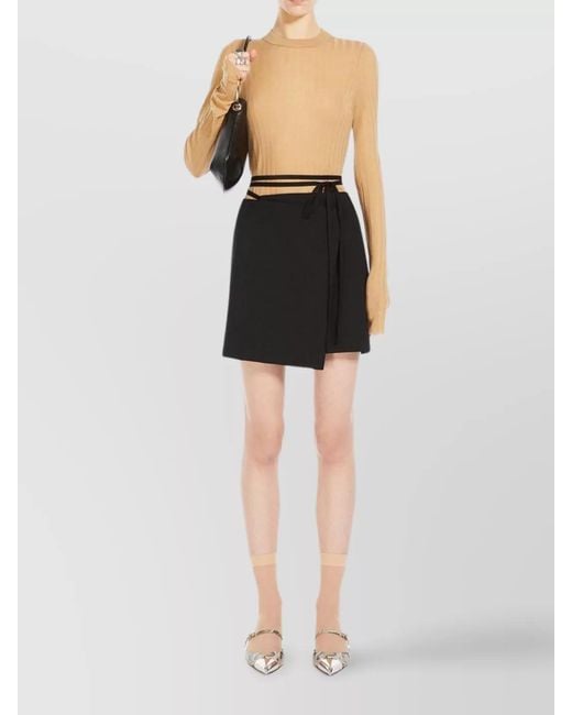 Sportmax Black Wool Asymmetric Wrap Mini Skirt