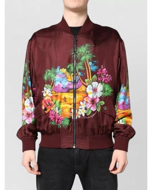 Dolce & Gabbana Red Silk Floral Print Bomber Jacket for men