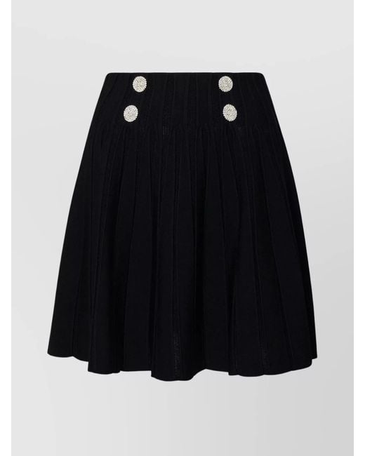 Balmain Black Pleated Skater Skirt