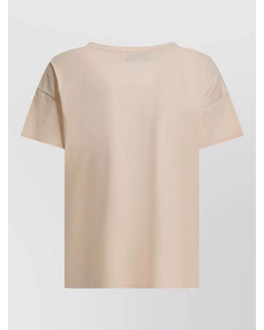 Loulou de Saison Natural Short Sleeve Round Neck T Shirt Side Slits