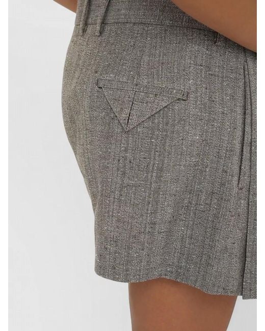Bottega Veneta Gray Pleated Mini Skirt Textured Fabric Belt Loops