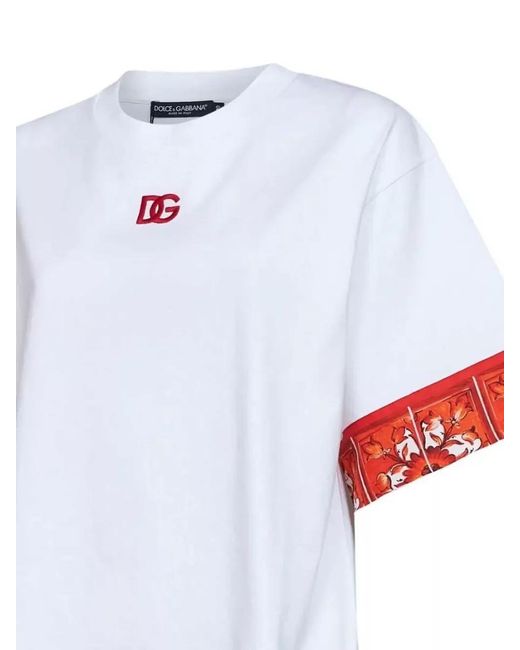 Dolce & Gabbana White Short Sleeve Majolica Print Crewneck Top