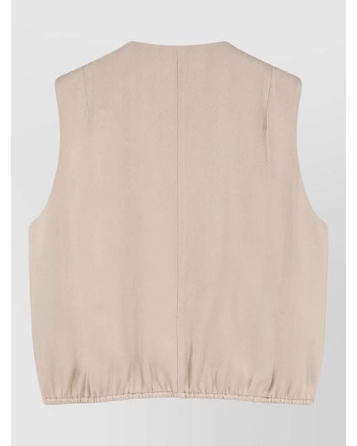 Alysi Natural Satin V Neck Sleeveless Top Elastic Hem