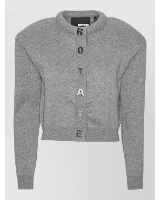 ROTATE BIRGER CHRISTENSEN Gray Cropped Cardigan Letters Ribbed Cuffs Straight Hem