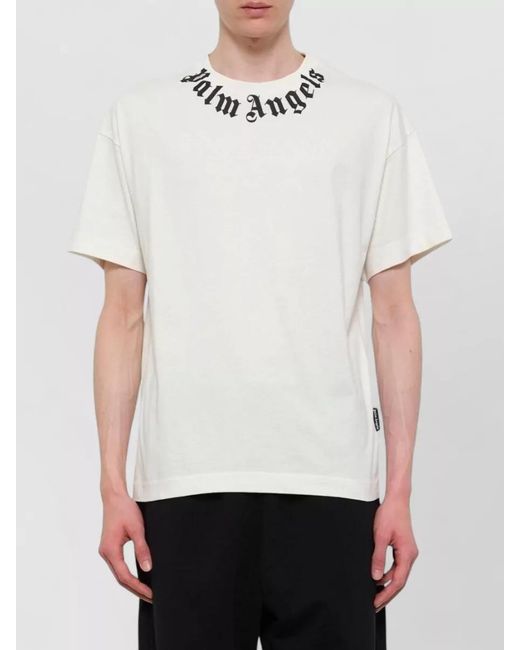 Palm Angels White Logo Cotton Crew Neck Regular T Shirt for men