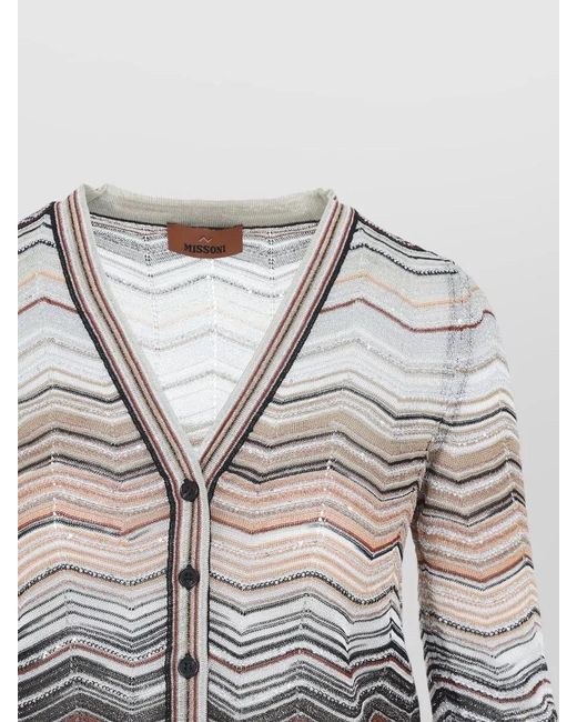 Missoni Gray Lamé Chevron V-Neck Long-Sleeve Cardigan