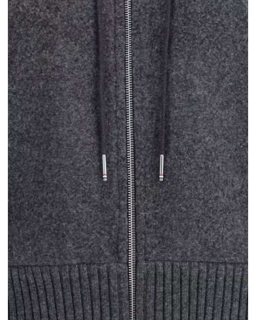 Thom Browne Black Wool Hoodie Adjustable Drawstring