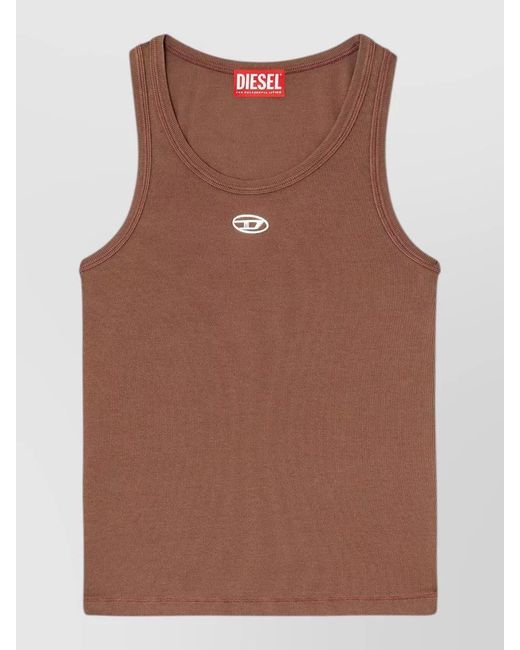 DIESEL Brown Short Sleeve Top Ribbed Trim Sleeveless