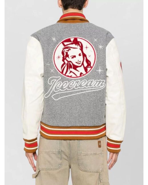 ICECREAM Gray Wool Blend Bomber Jacket Logo Back for men