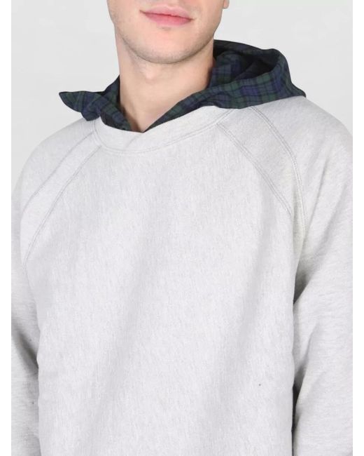 Engineered Garments White Hooded Crewneck Sweatshirt Crossbar L Detail for men