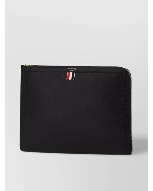 Thom Browne Black Pebbled Leather Clutch Bag for men